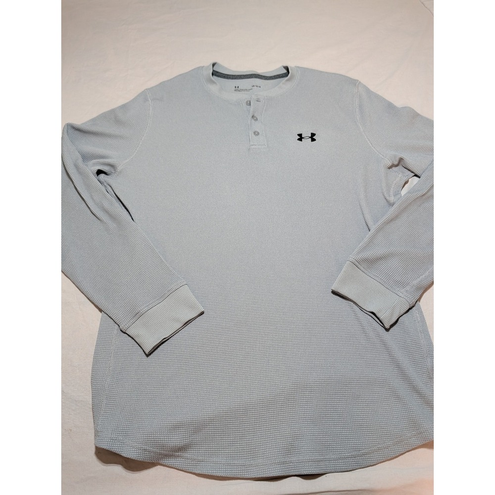 Under Armour Mens Large Gray Waffle Knit Henley Long Sleeve Shirt Loose Fit